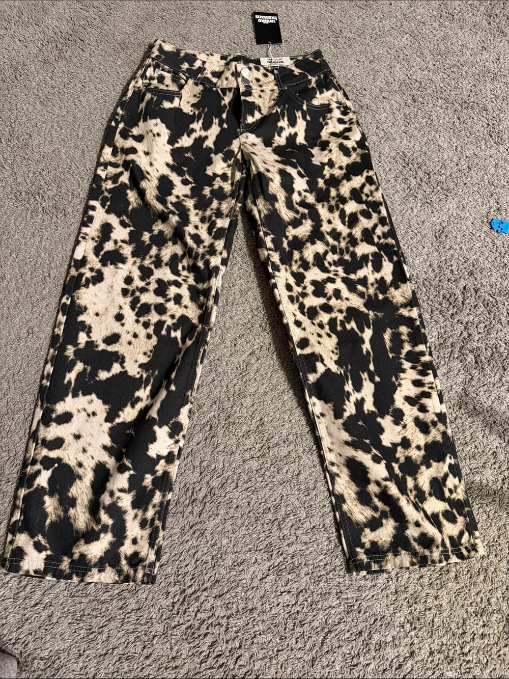 Cow-Print Straight Leg Jeans - Black & Cream